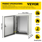 VEVOR Steel Electrical Box 16'' x 12'' x 8'' Electrical Enclosure Box, Carbon Steel Hinged Junction Box, IP65 Weatherproof Metal Box Wall-Mounted Electronic Equipment Enclosure Box with Mounting Plate - Close-Up Angle