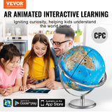 VEVOR Educational Globe for Kids, 254 mm, Interactive AR World Globe with AR Golden Globe APP LED Night Lighting Rotation, STEM Toy Gifts for Kids Compatible with Android or iOS Devices - Front View