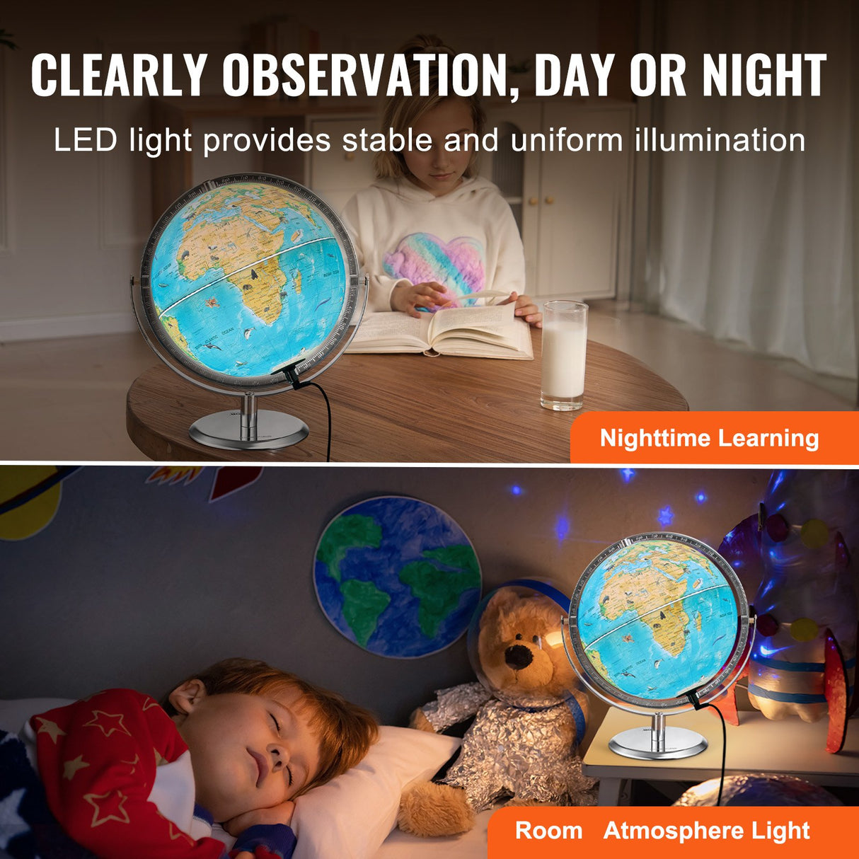 VEVOR Educational Globe for Kids, 254 mm, Interactive AR World Globe with AR Golden Globe APP LED Night Lighting Rotation, STEM Toy Gifts for Kids