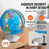 VEVOR Rotating World Globe with Stand, 330.2 mm, Educational Geographic Globe with Precise Time Zone ABS Material, Spinning Globe for Kids Children - 45-Degree Angle