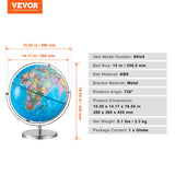 VEVOR Rotating World Globe with Stand, 330.2 mm, Educational Geographic Globe with Precise Time Zone ABS Material, Spinning Globe for Kids Children - Close-Up Angle