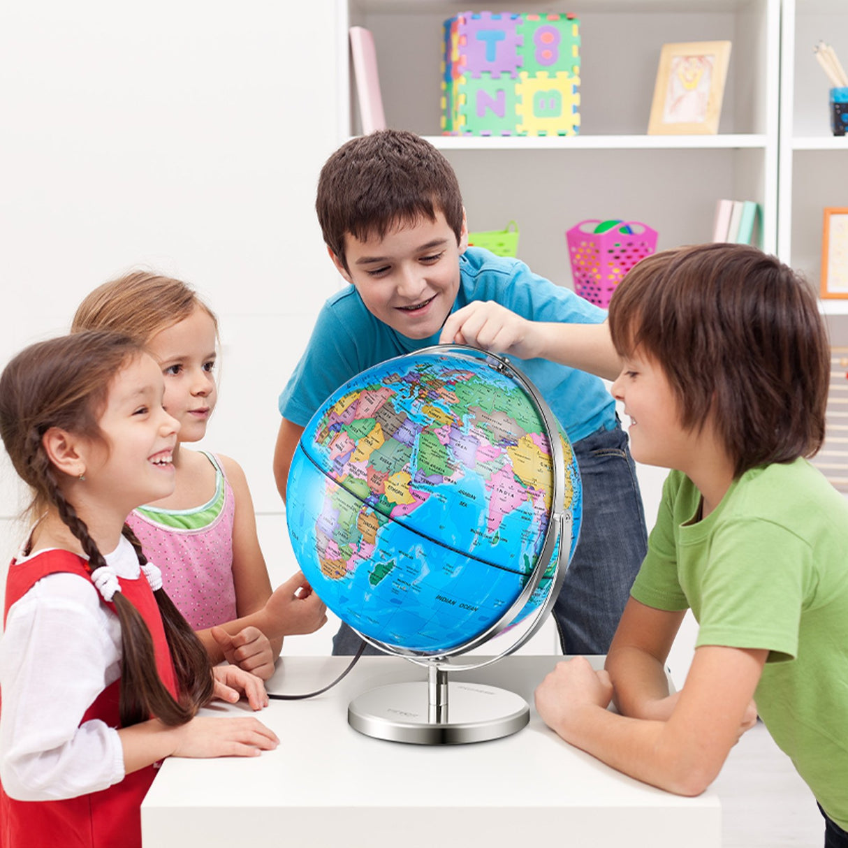 VEVOR Rotating World Globe with Stand, 330.2 mm, Educational Geographic Globe with Precise Time Zone ABS Material, Spinning Globe for Kids Children