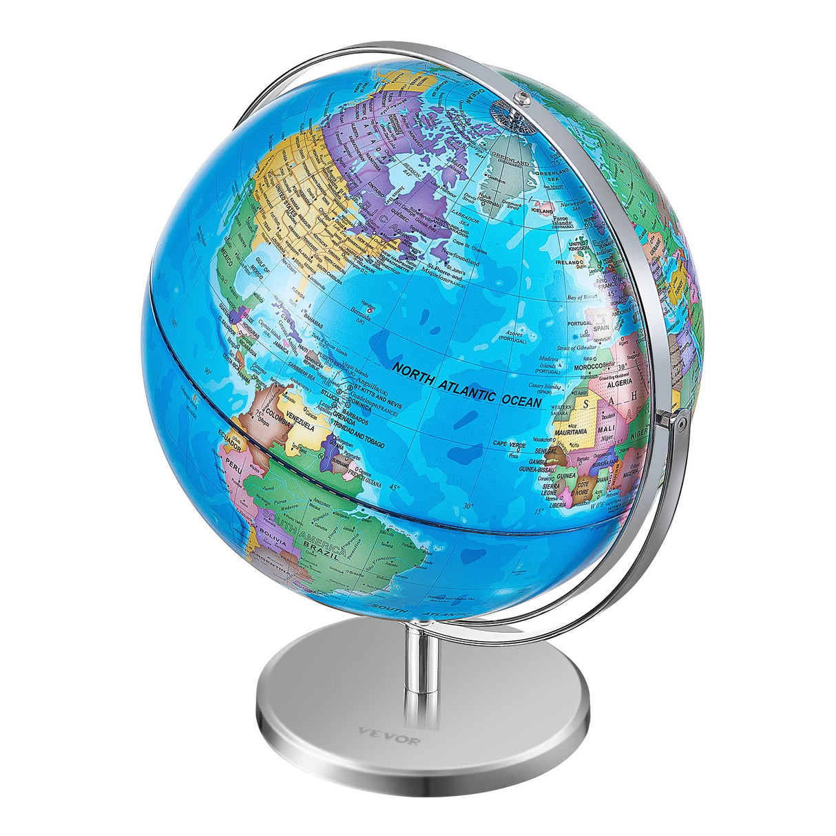 VEVOR Rotating World Globe with Stand, 330.2 mm, Educational Geographic Globe with Precise Time Zone ABS Material, Spinning Globe for Kids Children