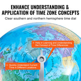 Rotating World Globe with Stand, 203.2 mm, Educational Geographic Globe with Precise Time Zone ABS Material, 360° Spinning Globe for Kids Children Learning Classroom Geography Education