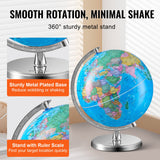 Rotating World Globe with Stand, 203.2 mm, Educational Geographic Globe with Precise Time Zone ABS Material, 360° Spinning Globe for Kids Children Learning Classroom Geography Education