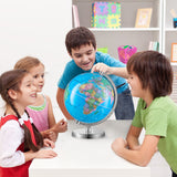 Rotating World Globe with Stand, 203.2 mm, Educational Geographic Globe with Precise Time Zone ABS Material, 360° Spinning Globe for Kids Children Learning Classroom Geography Education