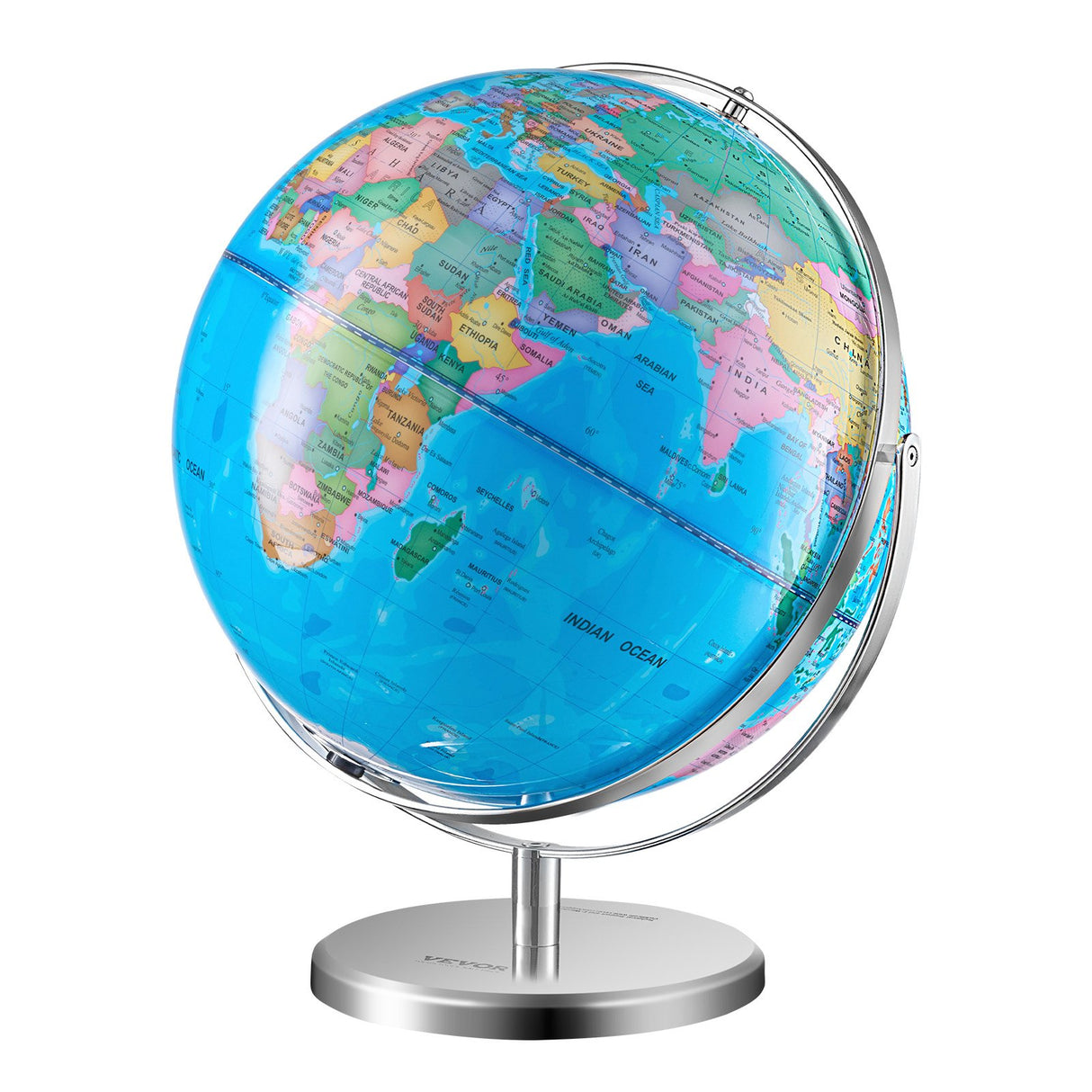 VEVOR Illuminated World Globe with Stand, 330.2 mm, Educational Earth Globe with Stable Heavy Metal Base and LED Constellation Night Light HD Printed Map, Spinning for Kids Classroom Learning