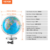VEVOR Illuminated World Globe with Stand, 330.2 mm, Educational Earth Globe with Stable Heavy Metal Base and LED Constellation Night Light HD Printed Map, Spinning for Kids Classroom Learning - Close-Up Angle