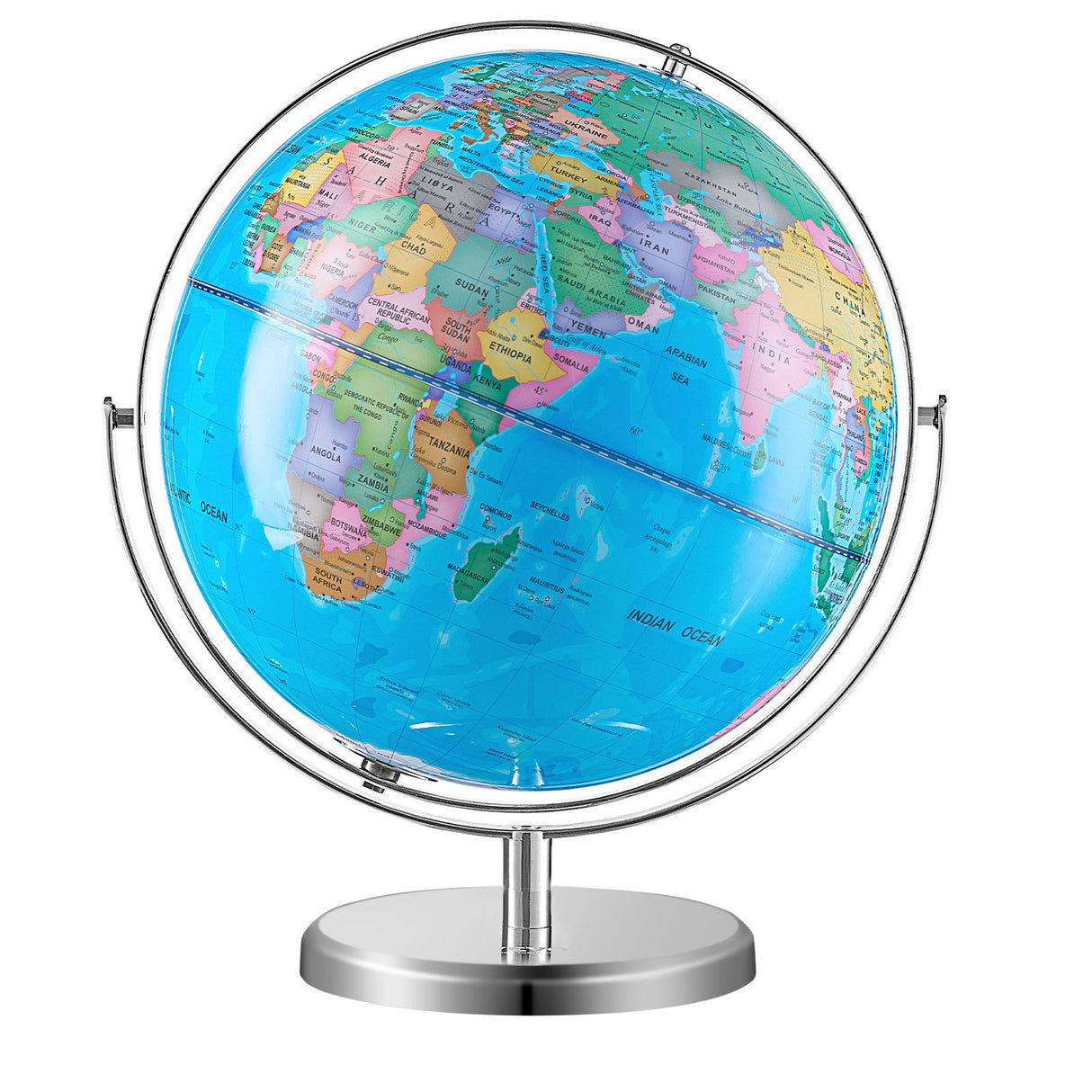 VEVOR Illuminated World Globe with Stand, 330.2 mm, Educational Earth Globe with Stable Heavy Metal Base and LED Constellation Night Light HD Printed Map, Spinning for Kids Classroom Learning