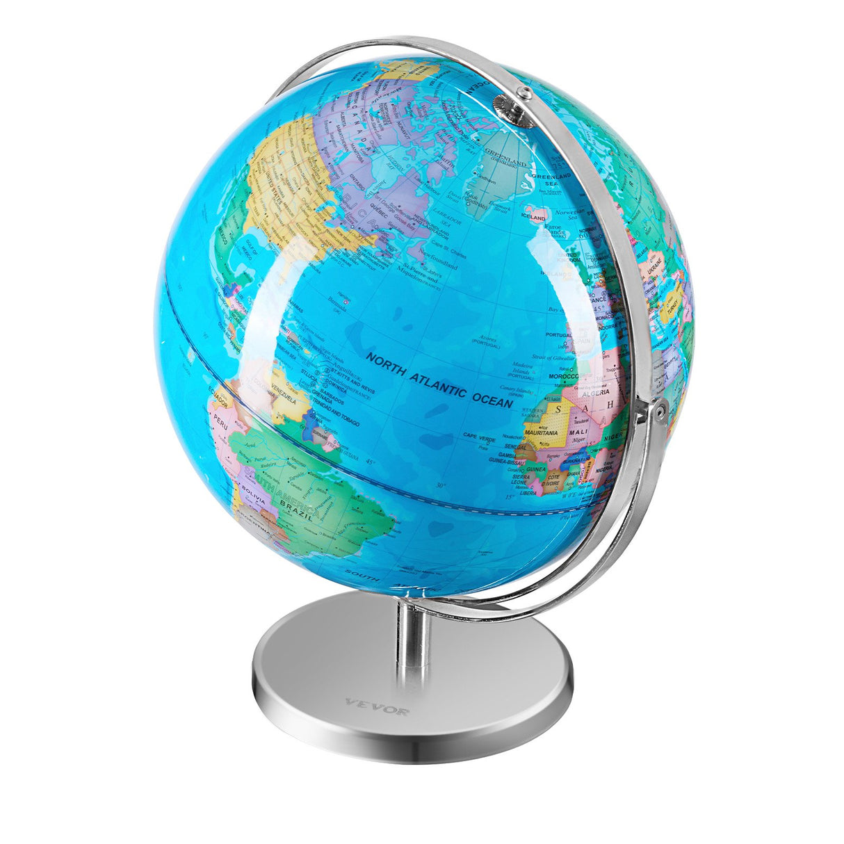 VEVOR Illuminated World Globe with Stand, 330.2 mm, Educational Earth Globe with Stable Heavy Metal Base and LED Constellation Night Light HD Printed Map, Spinning for Kids Classroom Learning