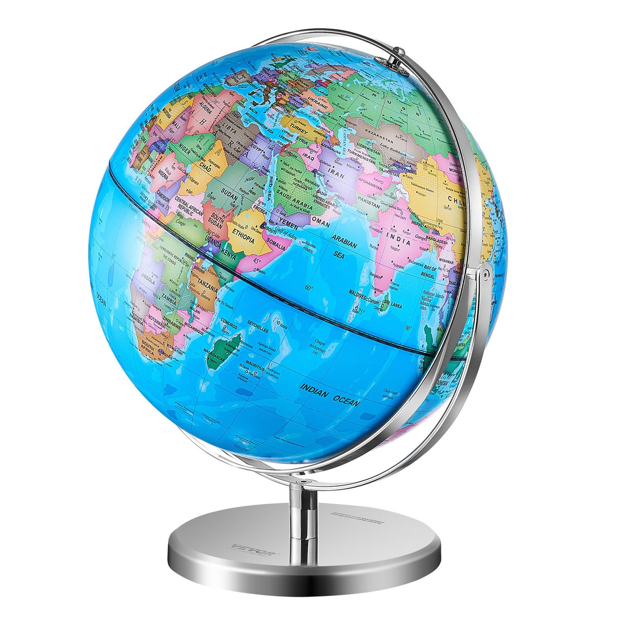 VEVOR Illuminated World Globe with Stand, 228.6 mm, Educational Earth Globe with Stable Heavy Metal Base and LED Constellation Night Light HD Printed Map, Spinning for Kids Classroom Learning