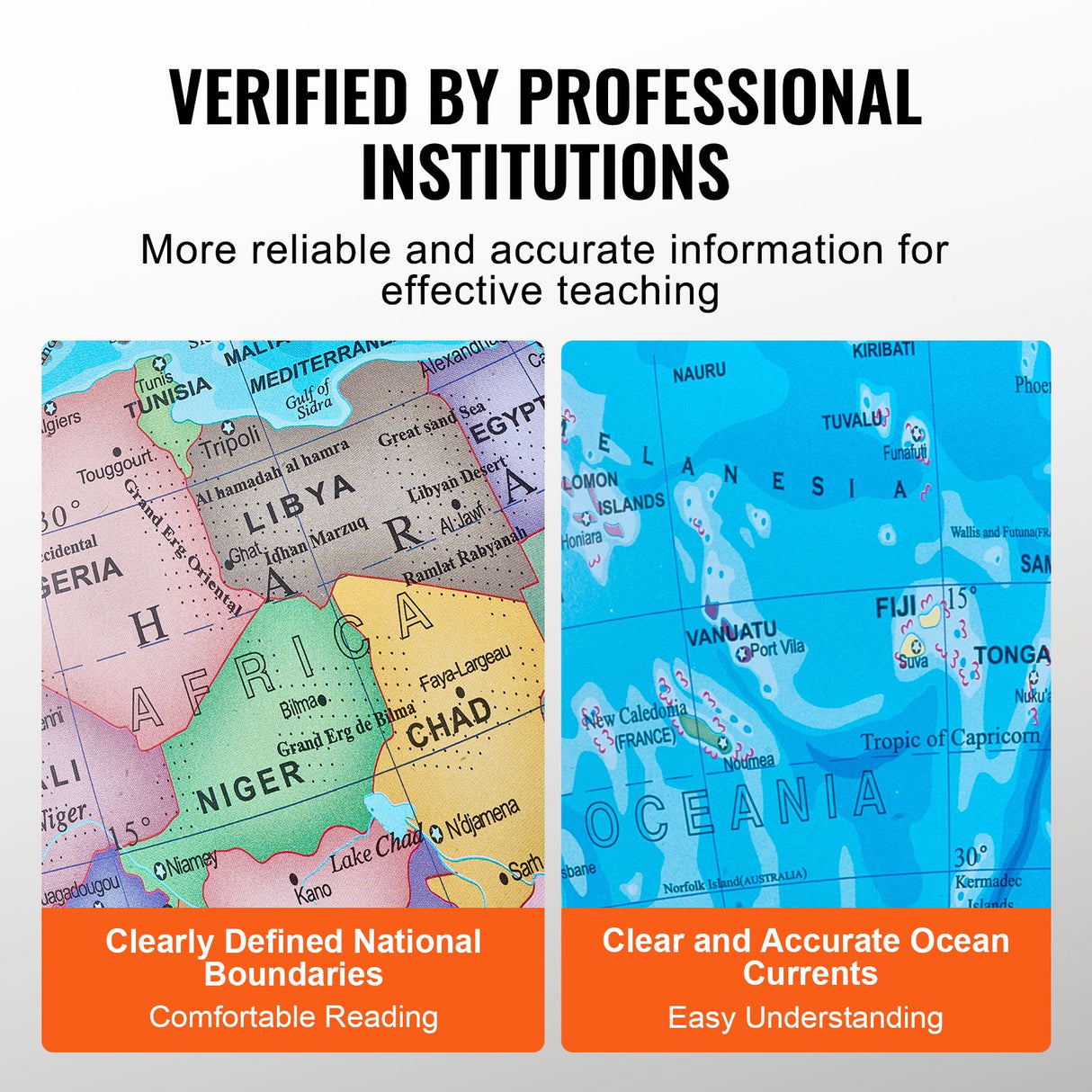 VEVOR Illuminated World Globe with Stand, 228.6 mm, Educational Earth Globe with Stable Heavy Metal Base and LED Constellation Night Light HD Printed Map, Spinning for Kids Classroom Learning