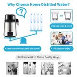 VEVOR 4L Water Distiller 1.5L/H Distilled Water Maker Timing Dual-Temp Silver - 45-Degree Angle