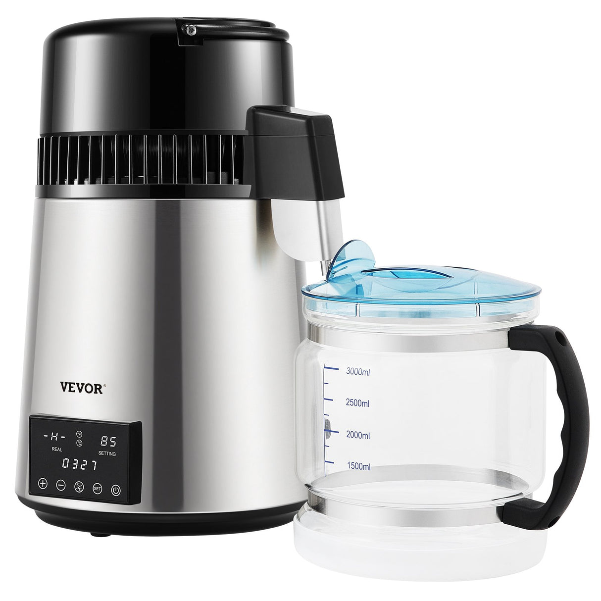 VEVOR 4L Water Distiller Distilled Water Maker 1 L/H w/ Timing Dual-Temp Silver