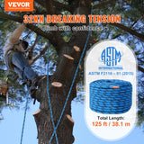 VEVOR 12.7mm Static Climbing Rope 38M(125ft) Outdoor Rock Climbing Rope Blue - Front View