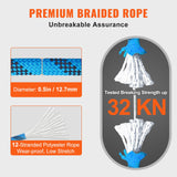 VEVOR 12.7mm Static Climbing Rope 38M(125ft) Outdoor Rock Climbing Rope Blue - Side View