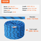 VEVOR 12.7mm Static Climbing Rope 38M(125ft) Outdoor Rock Climbing Rope Blue - Close-Up Angle