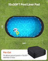 VEVOR Oval Pool Liner Pad, 15 x 30 ft Pool Liner Pad for Above Ground Swimming Pools, Extra-Thick Pool Mat, Prevents Punctures, Recycled Geotextile Material Underlayment Pad, Extend Liner Life - 45-Degree Angle