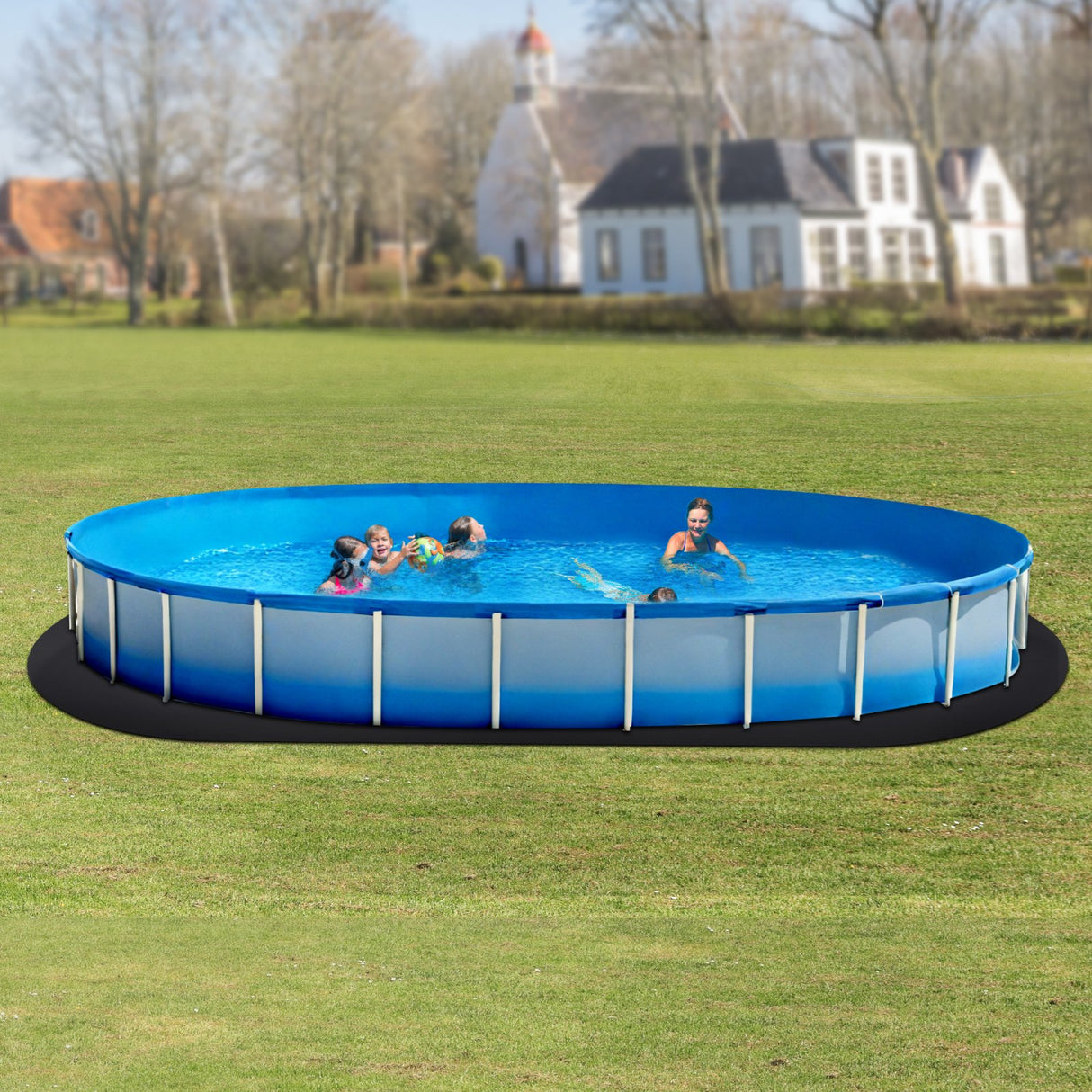Oval Pool Liner Pad, 15 x 30 ft Pool Liner Pad for Above Ground Swimming Pools, Extra-Thick Pool Mat, Prevents Punctures, Recycled Geotextile Material Underlayment Pad, Extend Liner Life