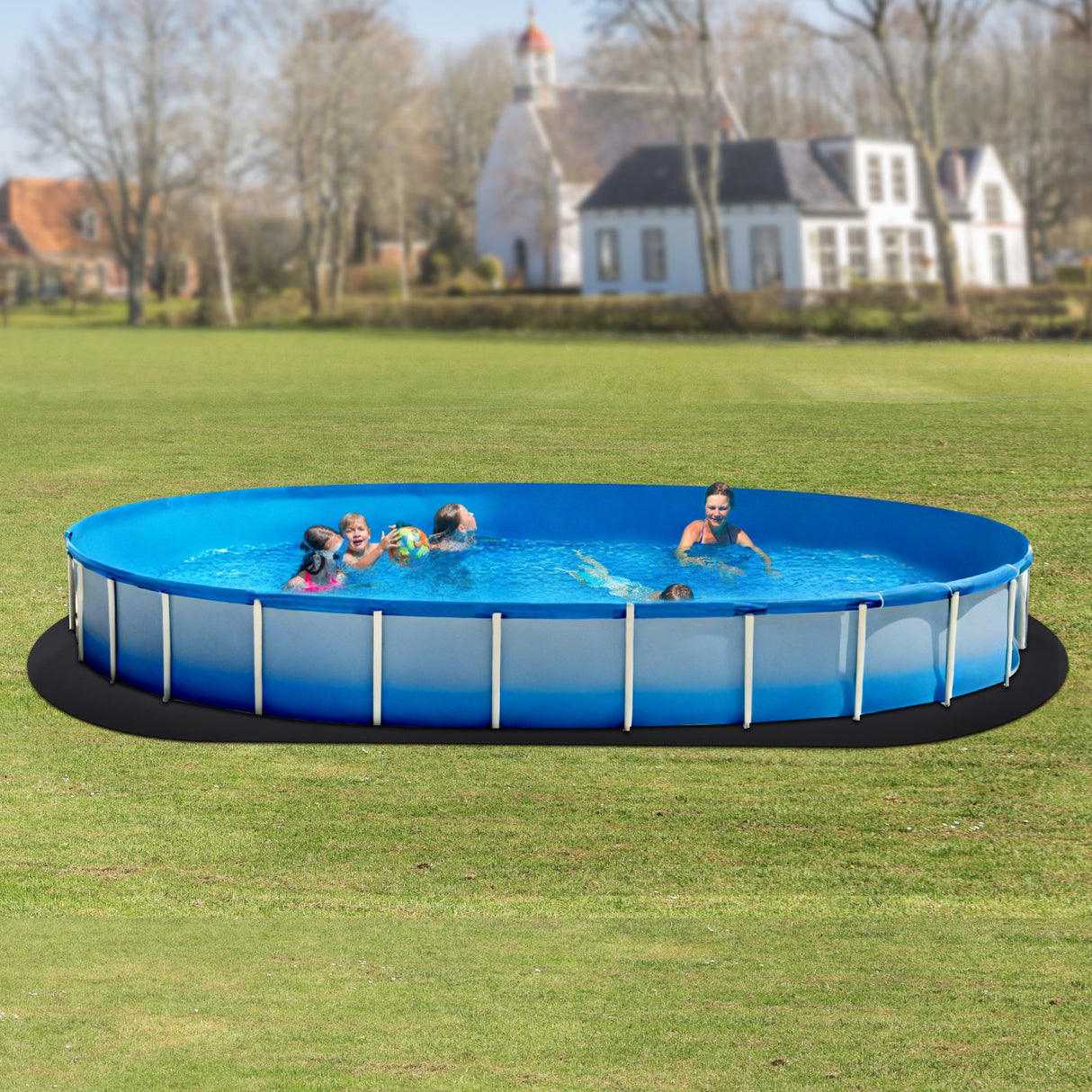 Oval Pool Liner Pad, 12 x 24 ft Pool Liner Pad for Above Ground Swimming Pools, Extra-Thick Pool Mat, Prevents Punctures, Recycled Geotextile Material Underlayment Pad, Extend Liner Life