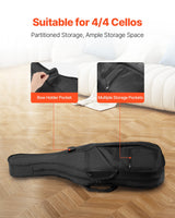 VEVOR 4/4 Full Size Cello Case, Nylon Waterproof, Lightweight Portable Travel Carrying Bag, with Reinforced Handle, Dual Shoulder Straps, Anti-Scratch, Professional Cello-Shape, for Cello, Black - Side View