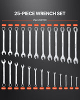 VEVOR Combination Wrench Set 25-Piece Metric 6 mm to 32 mm with Roll-up Pouch - Front View