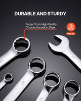 VEVOR Combination Wrench Set 25-Piece Metric 6 mm to 32 mm with Roll-up Pouch - Top-Down View