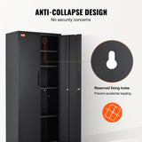 VEVOR Metal Storage Cabinet with 2 Magnetic Doors and 4 Adjustable Shelves, 90 kg Capacity per Shelf, Locking Steel Storage Cabinet, 1.8 m Metal Cabinet with 3 Keys, for Office, Garage, Home, Black - 45-Degree Angle