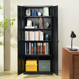 VEVOR Metal Storage Cabinet with 2 Magnetic Doors and 4 Adjustable Shelves, 90 kg Capacity per Shelf, Locking Steel Storage Cabinet, 1.8 m Metal Cabinet with 3 Keys, for Office, Garage, Home, Black - Low Angle