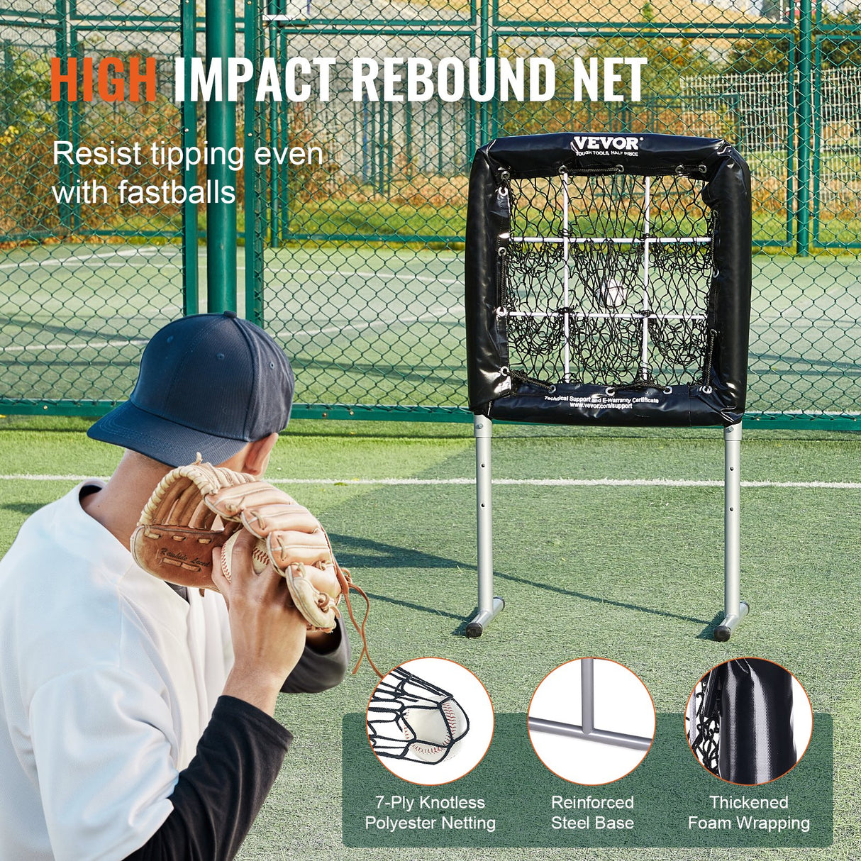 VEVOR 9 Hole Baseball Softball Pitching Net 9 Pocket Hitting Practice 28"x27"