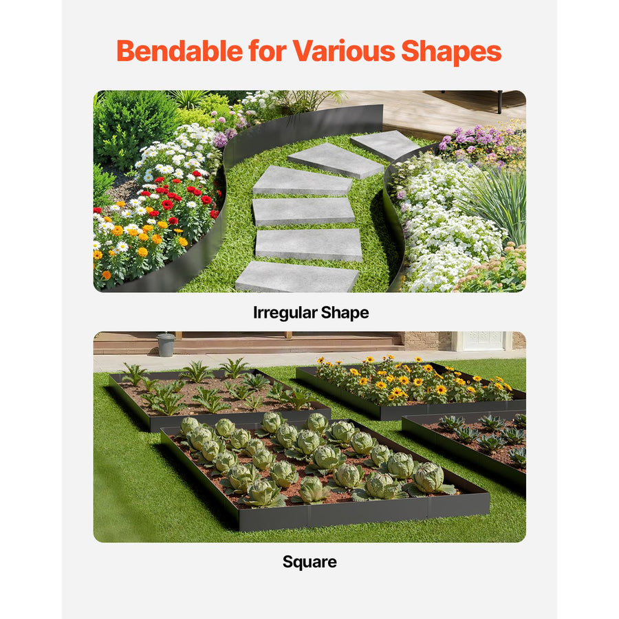Steel Landscape Edging, 3 Packs 1016 x 203 mm Rust-Resistant Metal Landscape Edging, Bendable Garden Edging Border, Heavy Duty Lawn Edging, Easy-to-Install, Flower Bed Yard Pathway Divider Black