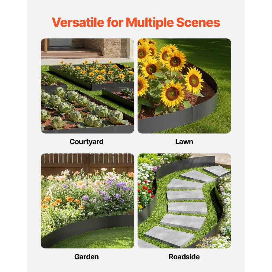 Steel Landscape Edging, 3 Packs 1016 x 203 mm Rust-Resistant Metal Landscape Edging, Bendable Garden Edging Border, Heavy Duty Lawn Edging, Easy-to-Install, Flower Bed Yard Pathway Divider Black