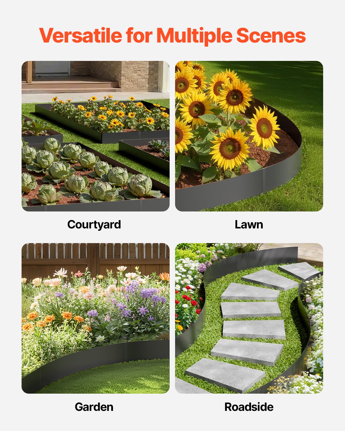 VEVOR Steel Landscape Edging, 4 Packs 40 x 6 in Rust-Resistant Metal Landscape Edging, Bendable Garden Edging Border, Heavy Duty Lawn Edging, Easy-to-Install, Flower Bed Yard Pathway Divider Black