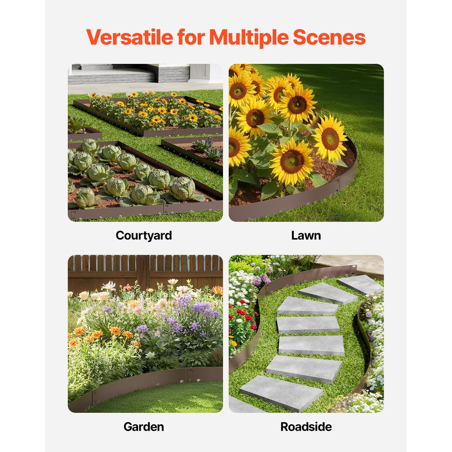 Steel Landscape Edging, 5 Packs 990 x 181 mm Rust-Resistant Metal Landscape Edging, Bendable Garden Edging Border, Heavy Duty Lawn Edging, Easy-to-Install, Flower Bed Yard Pathway Divider Brown