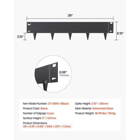 Steel Landscape Edging, 5 Packs 990 x 207 mm Rust-Resistant Metal Landscape Edging, Bendable Garden Edging, image 7