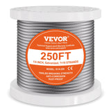 VEVOR Carbon Steel Cable 6.35 mm 7 x 19 Steel Wire Rope 76.2 m Cable Railing