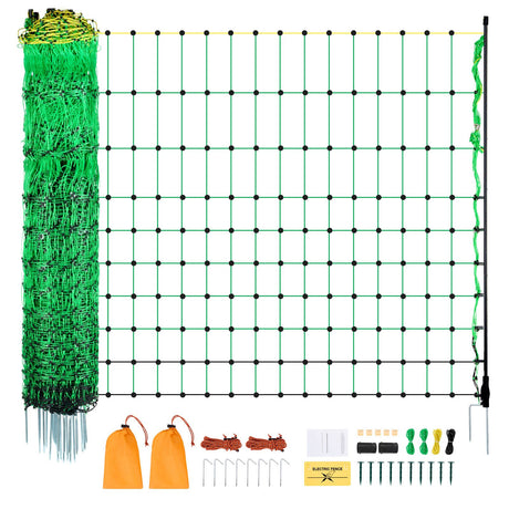 Electric Fence Netting, 0.88 x 49.98 m, PE Net Fencing with Posts & Double-Spiked Stakes, Utility Portable