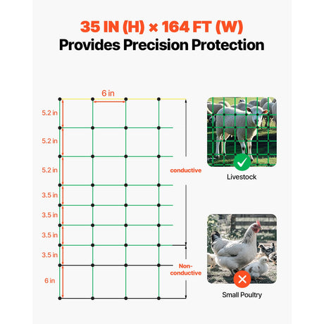 Electric Fence Netting, 0.88 x 49.98 m, PE Net Fencing with Posts & Double-Spiked Stakes, Utility Portable, Electric