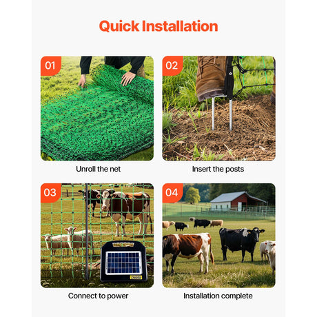 Electric Fence Netting, 0.88 x 49.98 m, PE Net Fencing with Posts & Double-Spiked Stakes, Utility Portable, image 6
