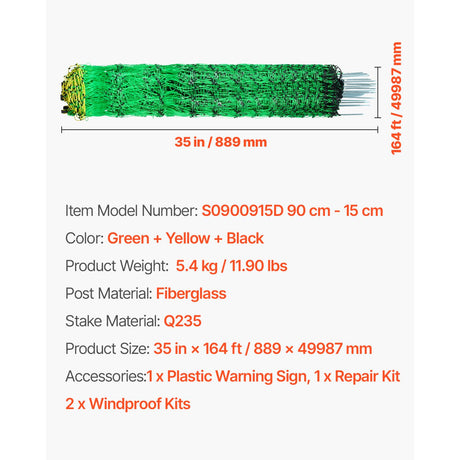 Electric Fence Netting, 0.88 x 49.98 m, PE Net Fencing with Posts & Double-Spiked Stakes, Utility Portable, image 7