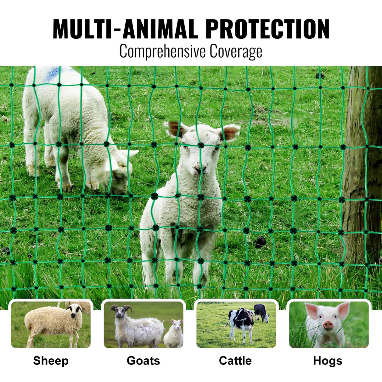 VEVOR Electric Fence Netting, 1.06 x 49.98 m, PE Net Fencing with Posts & Double-Spiked Stakes, Utility Portable Mesh for Goats, Sheep, Lambs, Deer,