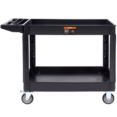 VEVOR Utility Service Cart, 2 Shelf 550LBS Heavy Duty Plastic Rolling Utility Cart with 360? Swivel Wheels (2 with Brakes), Large Lipped Shelf,