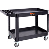 VEVOR Utility Service Cart, 2 Shelf 550LBS Heavy Duty Plastic Rolling Utility Cart with 360? Swivel Wheels (2 with Brakes), Large Lipped Shelf,