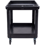 VEVOR Utility Service Cart 2 Shelf 550LBS Heavy Duty Plastic Rolling Utility Cart with 360° Swivel Wheels (2 with Brakes) Large Lipped Shelf Ergonomic Storage Handle for Warehouse/Garage/Cleaning - Extra Image