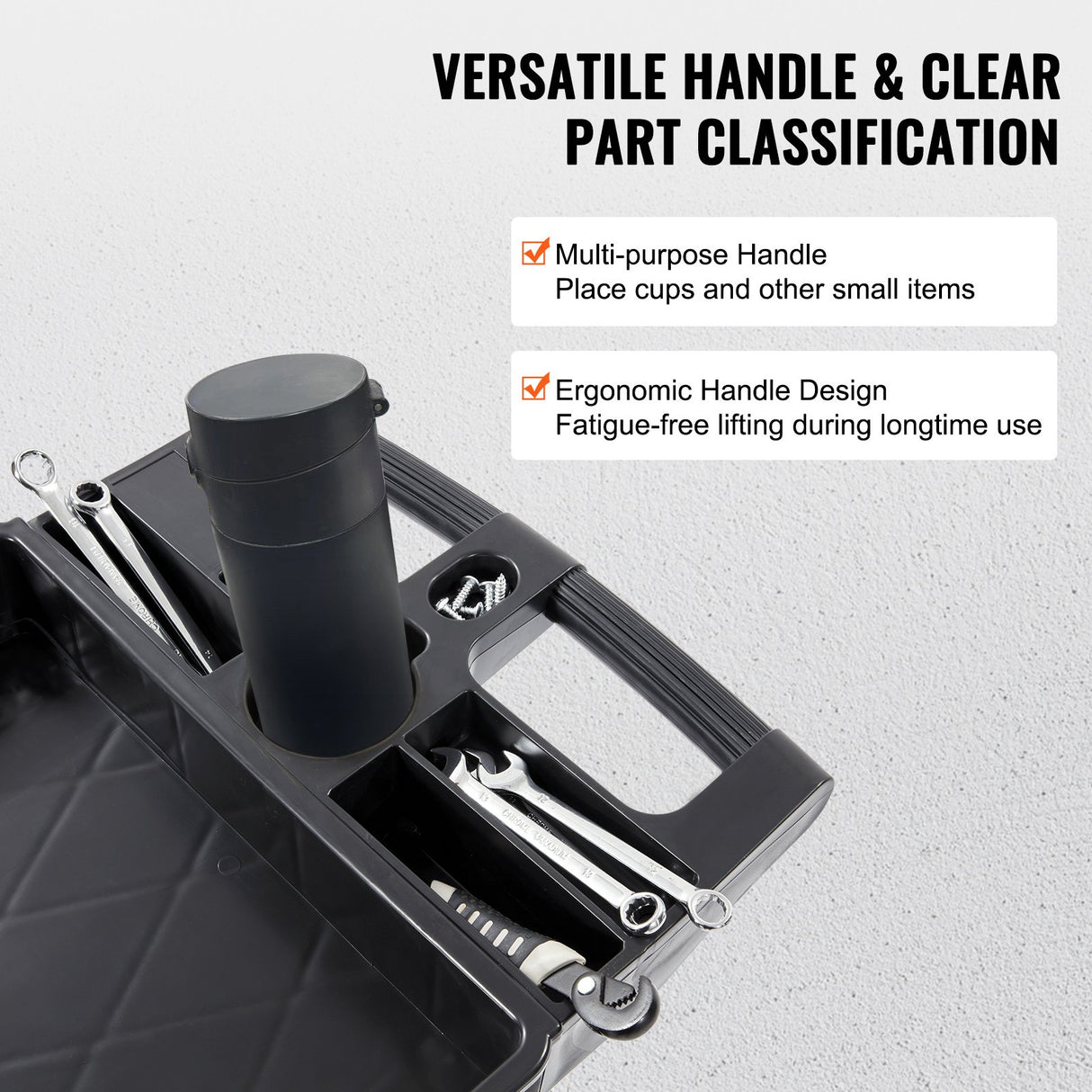 VEVOR Utility Service Cart 2 Shelf 550LBS Heavy Duty Plastic Rolling Utility Cart with 360° Swivel Wheels Medium Lipped Shelf Ergonomic Storage Handle for Warehouse/Garage/Cleaning/Office
