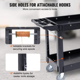 VEVOR Utility Service Cart 2 Shelf 550LBS Heavy Duty Plastic Rolling Utility Cart with 360° Swivel Wheels Medium Lipped Shelf Ergonomic Storage Handle for Warehouse/Garage/Cleaning/Office - 45-Degree Angle