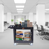 VEVOR Utility Service Cart 2 Shelf 550LBS Heavy Duty Plastic Rolling Utility Cart with 360° Swivel Wheels Medium Lipped Shelf Ergonomic Storage Handle for Warehouse/Garage/Cleaning/Office - Low Angle