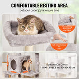 VEVOR Cat Tree 143 cm Cat Tower with Cat Condo Sisal Scratching Post Light Grey - Side View