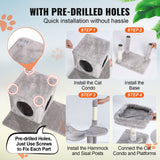 VEVOR Cat Tree 143 cm Cat Tower with Cat Condo Sisal Scratching Post Light Grey