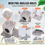 VEVOR Cat Tree 143 cm Cat Tower with Cat Condo Sisal Scratching Post Light Grey - 45-Degree Angle